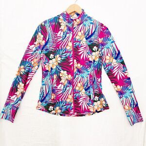 Tommy‎ Bahama Women's Small Golf & Tennis Full Zip Up Top Floral Tropical